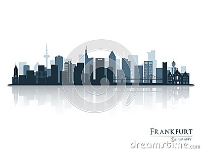 Frankfurt skyline silhouette with reflection. Vector Illustration