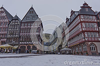 Frankfurt, Snowy day old city view, Germany, Europe Editorial Stock Photo