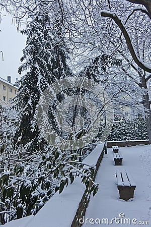 Frankfurt, Snowy day old city view, Germany, Europe Editorial Stock Photo