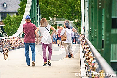Frankfurt Um Main, Germany, July 21 2018. Thousands of love padlocks locked on the rail of Iron Bridge Editorial Stock Photo