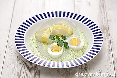 Frankfurter green sauce with potatoes and boiled egg Stock Photo