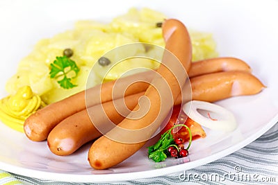 Frankfurter Sausage with mustard,potato Stock Photo