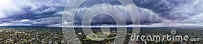 Frankston, Victoria, Australia, January 07, 2022: Panoramic of Menacing Apocalyptic Storm Front Arcus Shelf Cloud Approaching Stock Photo