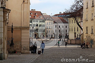 FrantiÅ¡kÃ¡nske nÃ¡mestie Franciscan plaza near Franciscan Church in city centre of Bratislava Editorial Stock Photo