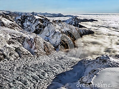 Franz Josef Glacier and surrounding mountains Stock Photo