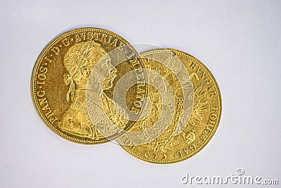 Franz Joseph I, Austro-Hungarian golden ducats from 1915 Stock Photo