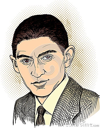 Franz Kafka portrait in line art illustration. Editable layers. Vector Illustration