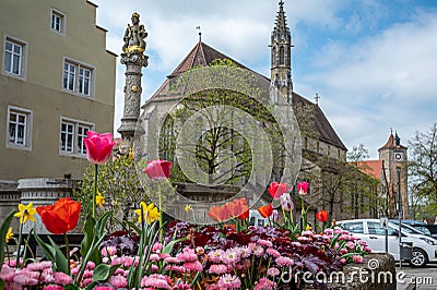 Franziskanerkirche and old town in Rothenburg ob der Tauber, Germany Stock Photo