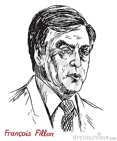 FranÃ§ois Charles Amand Fillon, politician, Prime Minister of France 2007-2012, nominee of The Republicans for the 2017 president Cartoon Illustration