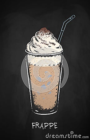 Frappe coffee cup isolated on black chalkboard Vector Illustration