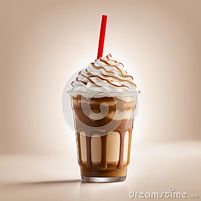 Frappe Coffee With Red Straw Stock Photo