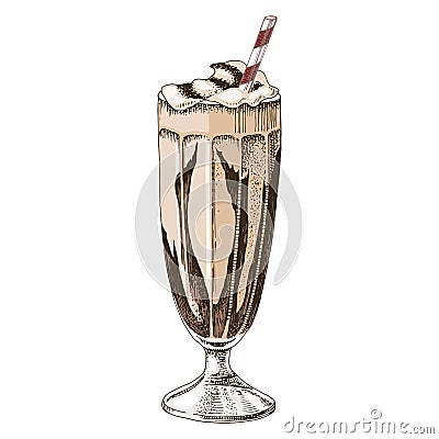 Frappe iced latte in a tall glass with cream Vector Illustration