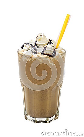 Frappuccino with cream and sauce on white background Stock Photo