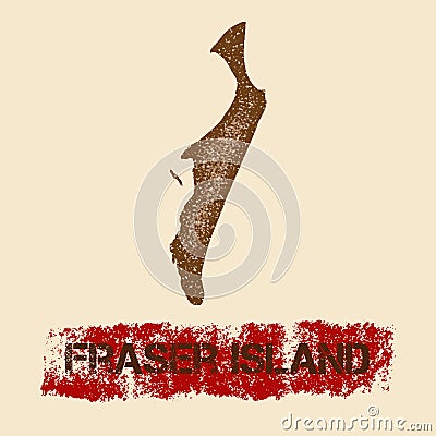 Fraser Island distressed map. Vector Illustration