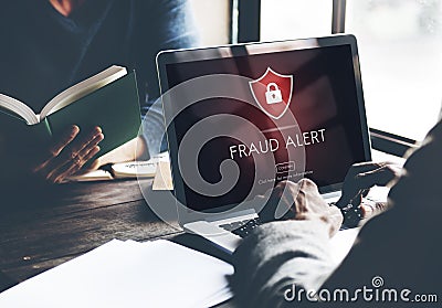 Fraud Alert Caution Defend Guard Notify Protect Concept Stock Photo