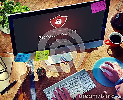 Fraud Alert Caution Defend Guard Notify Protect Concept Stock Photo