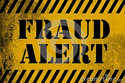 Fraud Alert sign yellow with stripes Stock Photo