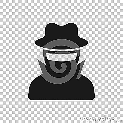 Fraud hacker icon in flat style. Spy vector illustration on isolated background. Cyber defend business concept Vector Illustration