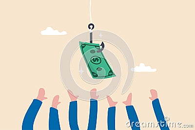 Fraud money, scam investment or ponzi scheme, financial crime, cheating or bait for illegal investing concept, businessman hands Vector Illustration