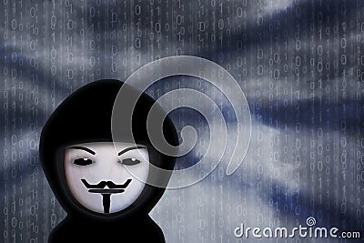 A fraudster ominously lurking in front of a dark, cloudy background. Editorial Stock Photo