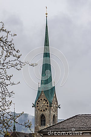 Fraumunster Clock Tower Zurich Switzerland Stock Photo