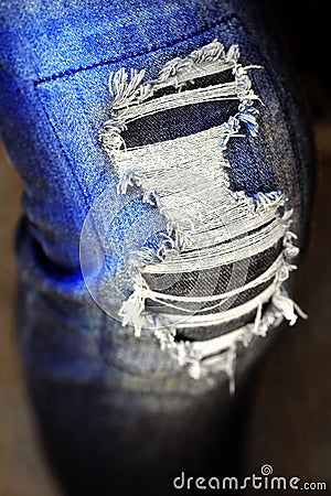 Frayed Blue Jeans Worn Denim Pants Stock Photo