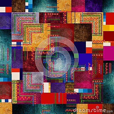 frayed fabric textured ethnic geometric silk scarf design Stock Photo