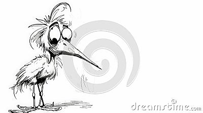 Frazzled Stork Ink Cartoon Stock Photo