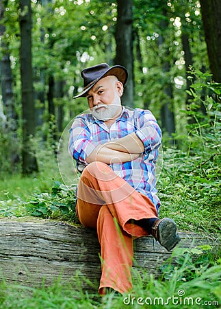 Freak healer. Supernatural or superstitious. Person purported magical abilities. Magician in forest. Woodman magician Stock Photo