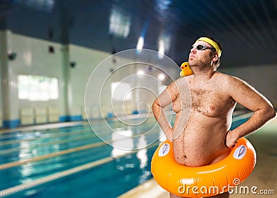 Freak man in the pool Stock Photo