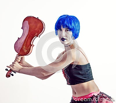 Freak musician girl Stock Photo