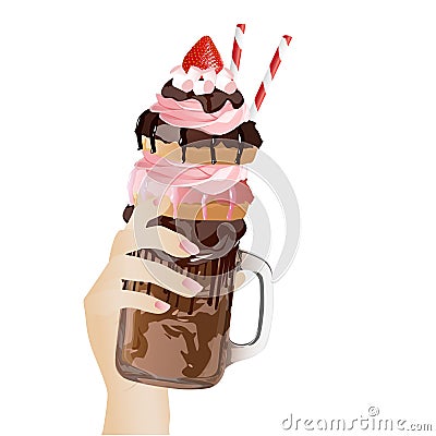 Freakshakes. Extreme milkshake. Vector illustration. Cartoon Illustration