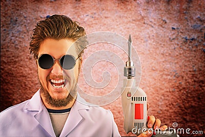 Freaky mad doctor with drill Stock Photo