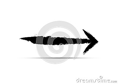 Black arrow isolated on white background. Grunge brush Stroke style with shadow, vector logo icon speed concept Vector Illustration