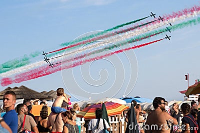 Frecce Tricolore, Three-Colored Arrows in Ladispoli, Italy Editorial Stock Photo