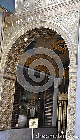 New York City, 2nd July: Fred F French building entrance on fifth avenue in Manhattan from New York City in United States Editorial Stock Photo