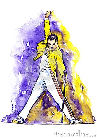 Freddie Mercury on stage Cartoon Illustration