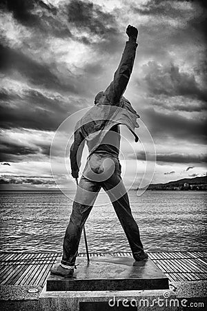 Freddie Mercury statue on waterfront of Geneva lake in Montreux Editorial Stock Photo