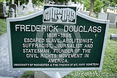 Frederick Douglass` grave at Mt. Hope Cemetery Editorial Stock Photo