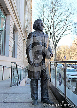 Frederick Douglass statue on the steps of New York Historical Society building, New York, NY Editorial Stock Photo