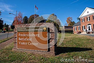 Sign for the Battle of Fredericksburg Visitor Center - Spotsylvania Military Park - Editorial Stock Photo