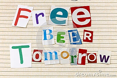 Free beer tomorrow sign funny advertising party Stock Photo