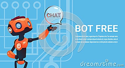 Free Chat Bot, Robot Virtual Assistance Element Of Website Or Mobile Applications, Artificial Intelligence Concept Vector Illustration