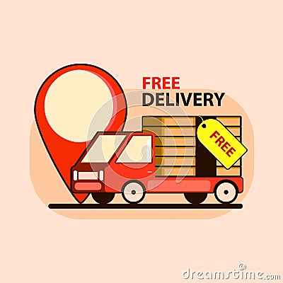 Free delivery concept illustration in flat style. Car with big point. Vector illustration design Cartoon Illustration