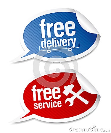 Free delivery, free service stickers. Vector Illustration