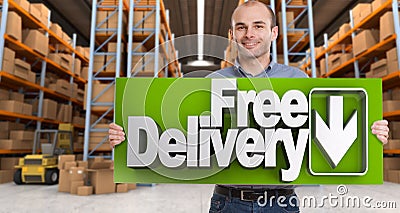 Free delivery, man Stock Photo