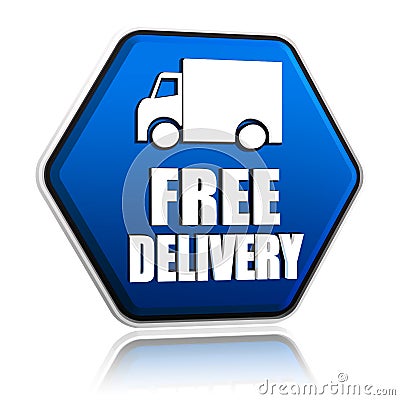 Free delivery and truck sign in blue button Stock Photo