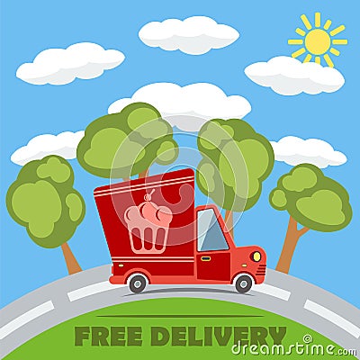 Free delivery van truck with cake vinyl logo. Vector. Vector Illustration