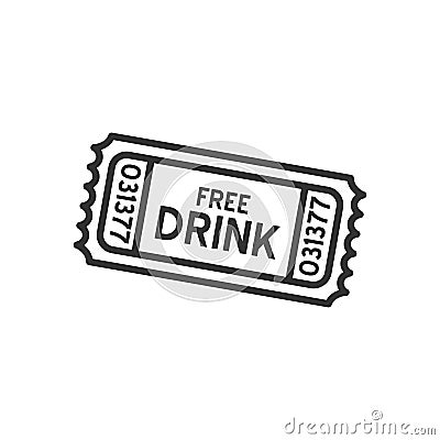 Free Drink Ticket Outline Flat Icon on White Vector Illustration