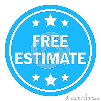 Free estimate. Blue round starry icon. Cartoon Illustration